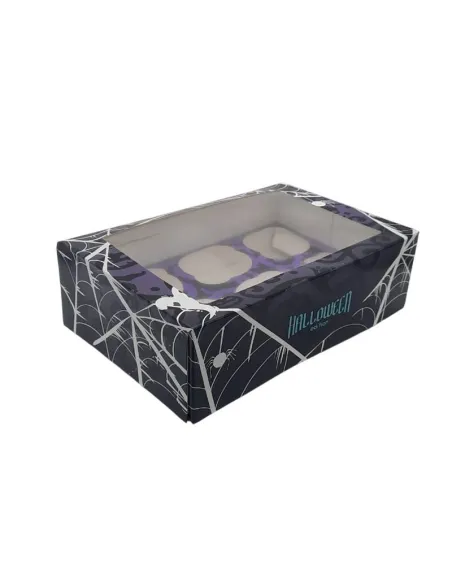 Caja 6 cupcakes negro y lila con ventana Halloween Azucren