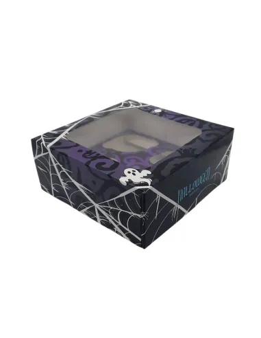 Caja 4 cupcakes negro y lila con ventana Halloween Azucren