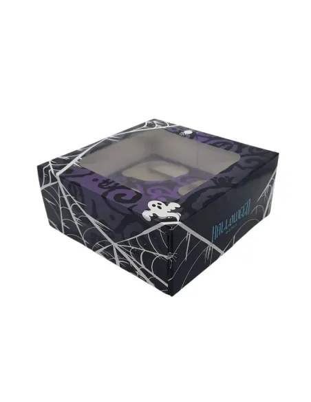 Caja 4 cupcakes negro y lila con ventana Halloween Azucren