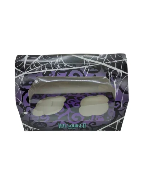 Caja 2 cupcakes negro y lila con ventana Halloween Azucren