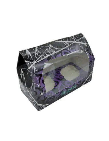 Caja 2 cupcakes negro y lila con ventana Halloween Azucren