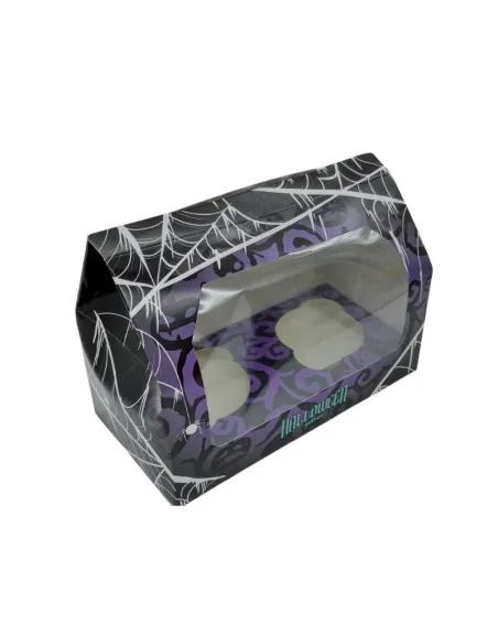 Caja 2 cupcakes negro y lila con ventana Halloween Azucren