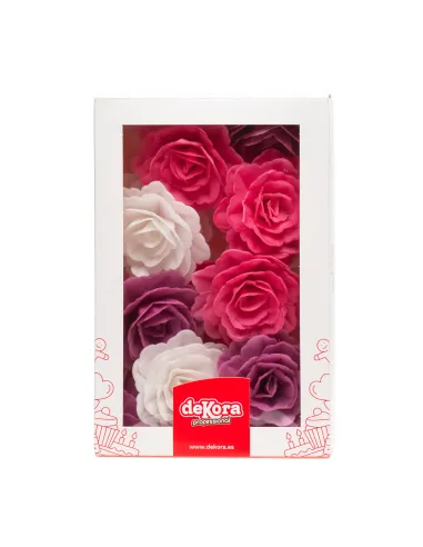 Set 15 Rosas de oblea de colores Dekora