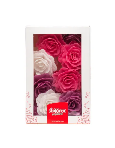 Set 15 Rosas de oblea de colores Dekora