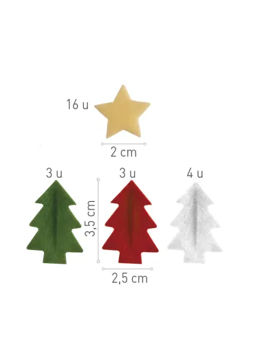 Set 26 Decoraciones de oblea Abetos y Estrellas de Navidad Dekora