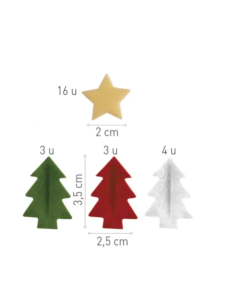 Set 26 Decoraciones de oblea Abetos y Estrellas de Navidad Dekora