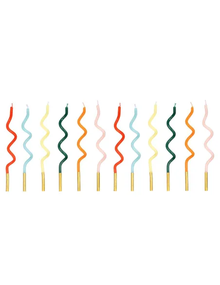 Set 12 velas onduladas Arcoíris PartyDeco