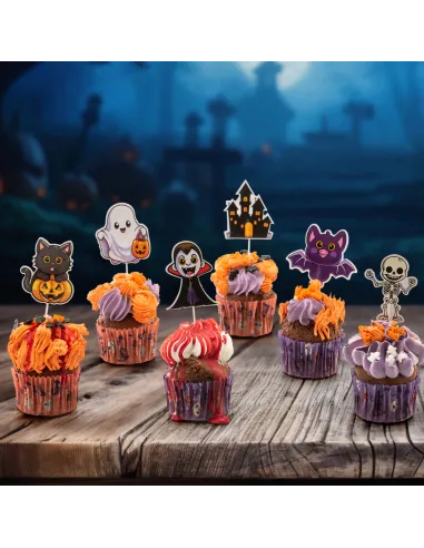 Set 16 toppers de papel Feliz Halloween Dekora