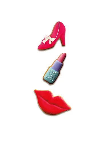 Set 3 cortadores Zapato tacón, Pintalabios y Labios Wilton