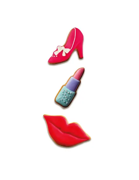 Set 3 cortadores Zapato tacón, Pintalabios y Labios Wilton