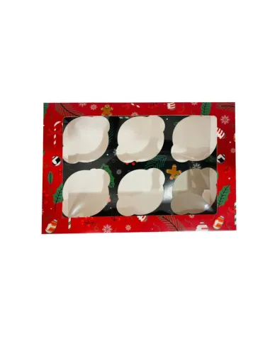 Caja 6 cupcakes roja y verde con ventana Navidad Azucren