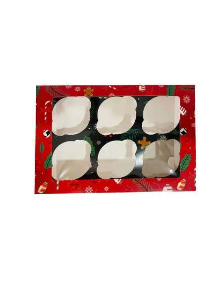 Caja 6 cupcakes roja y verde con ventana Navidad Azucren