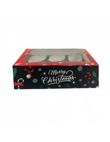 Caja 6 cupcakes roja y verde con ventana Navidad Azucren