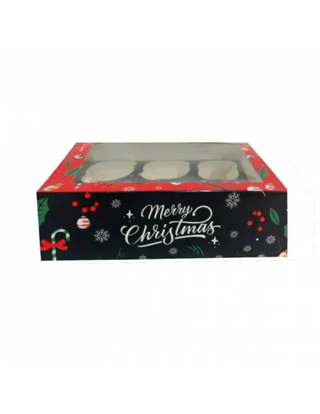 Caja 6 cupcakes roja y verde con ventana Navidad Azucren