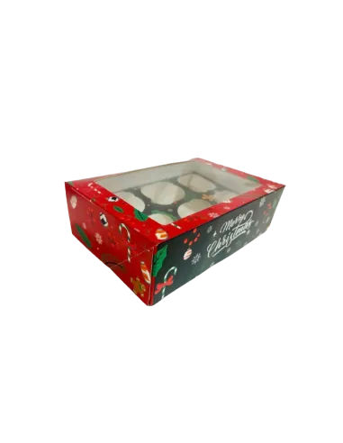 Caja 6 cupcakes roja y verde con ventana Navidad Azucren