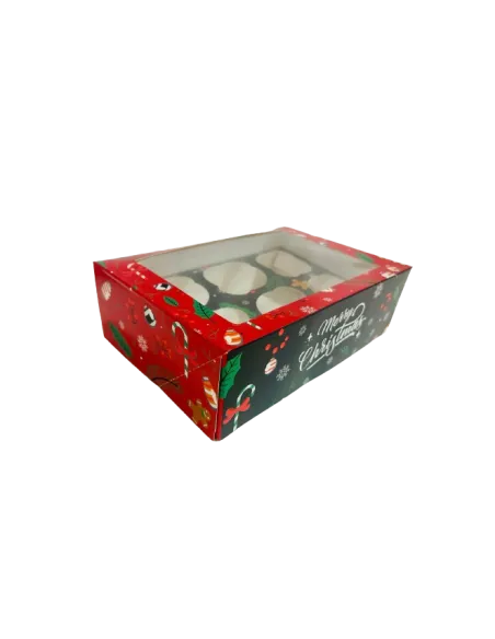 Caja 6 cupcakes roja y verde con ventana Navidad Azucren