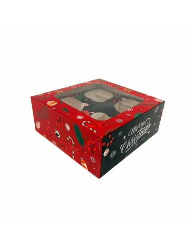 Caja 4 cupcakes roja y verde con ventana Navidad Azucren