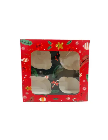 Caja 4 cupcakes roja y verde con ventana Navidad Azucren