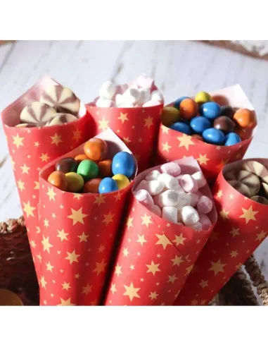 Set 12 papeles encerados Rojos con Estrellas Doradas Navidad PME