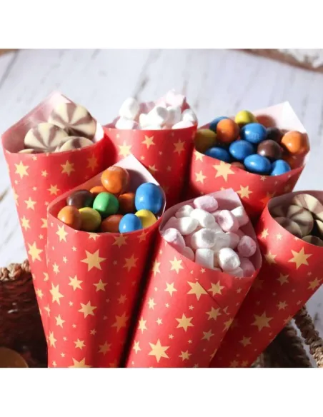 Set 12 papeles encerados Rojos con Estrellas Doradas Navidad PME