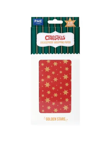 Set 12 papeles encerados Rojos con Estrellas Doradas Navidad PME