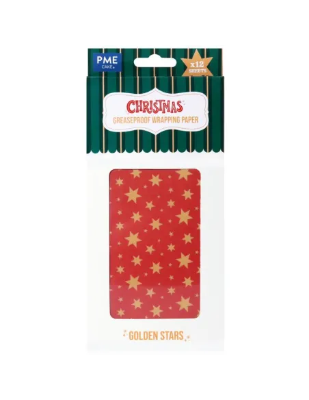 Set 12 papeles encerados Rojos con Estrellas Doradas Navidad PME