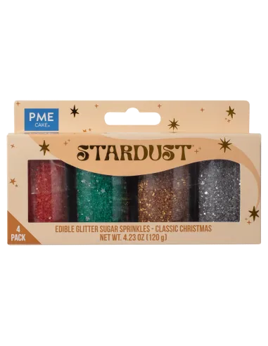 Set 4 botes purpurina comestible y estrellas Navidad PME