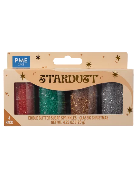 Set 4 botes purpurina comestible y estrellas Navidad PME