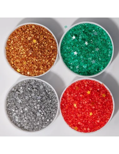 Set 4 botes purpurina comestible y estrellas Navidad PME