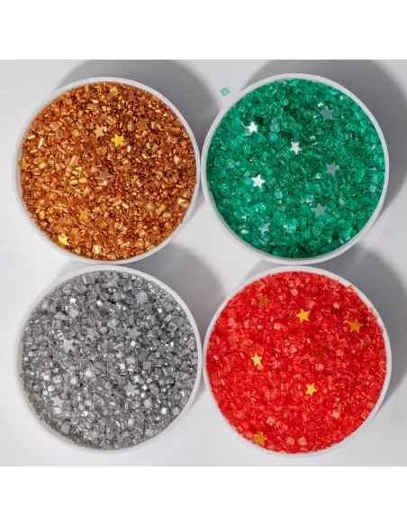 Set 4 botes purpurina comestible y estrellas Navidad PME