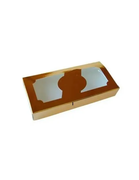 Caja turrón dorada con ventana 18,5 X 8,7 cm