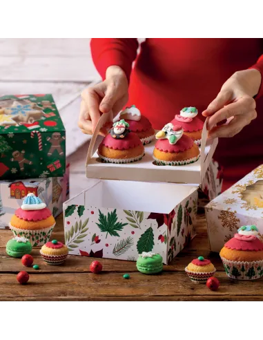 Caja 4 cupcakes con ventana Casas Nevadas Decora