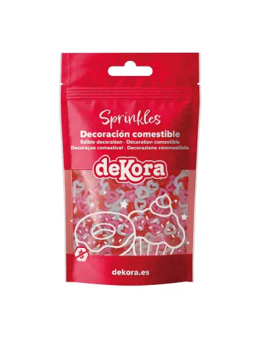 Sprinkles Corazones huecos Rojos, Rosas y Blancos 100 g Dekora