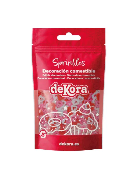 Sprinkles Corazones huecos Rojos, Rosas y Blancos 100 g Dekora