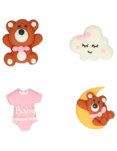 Set 8 decoraciones de azúcar Baby rosa Wilton