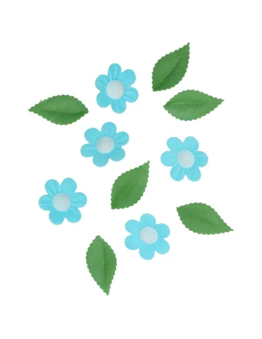 Flores de oblea azules y hojas Funcakes