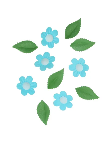 Flores de oblea azules y hojas Funcakes