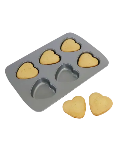 Bandeja antiadherente 6 corazones PME