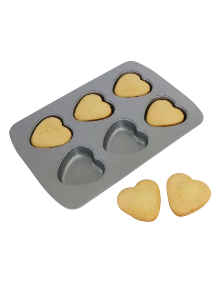 Bandeja antiadherente 6 corazones PME