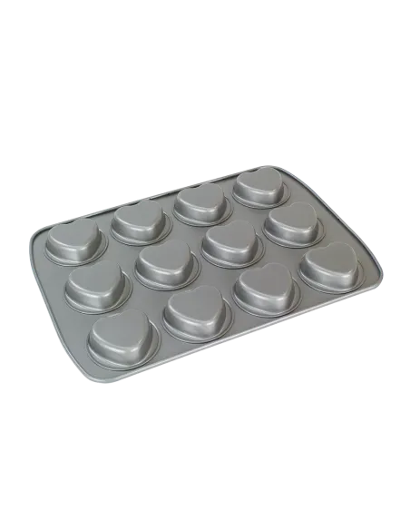 Bandeja antiadherente 12 mini corazones PME
