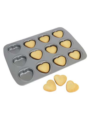 Bandeja antiadherente 12 mini corazones PME