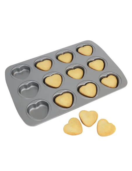 Bandeja antiadherente 12 mini corazones PME