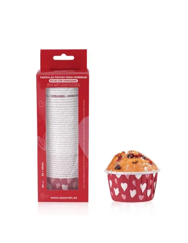 Set 50 Cápsulas rígidas Rojas con corazones San Valentín Azucren
