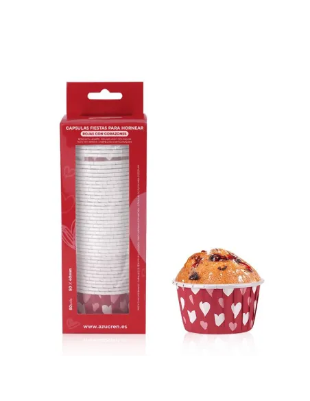 Set 50 Cápsulas rígidas Rojas con corazones San Valentín Azucren