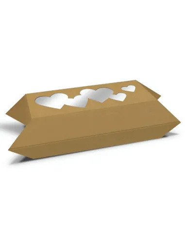 Caja para dulces Kraft con corazones 14 x 6,5 cm