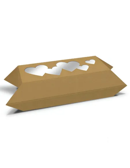 Caja para dulces Kraft con corazones 14 x 6,5 cm