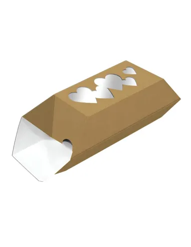 Caja para dulces Kraft con corazones 14 x 6,5 cm