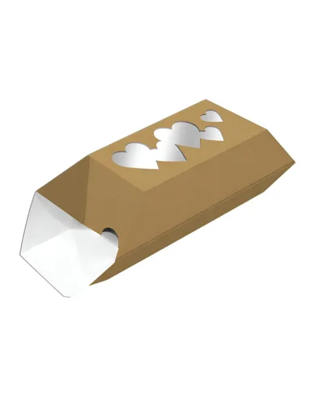 Caja para dulces Kraft con corazones 14 x 6,5 cm