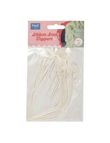 Set 8 lazos decorativos de cinta Blanco PME