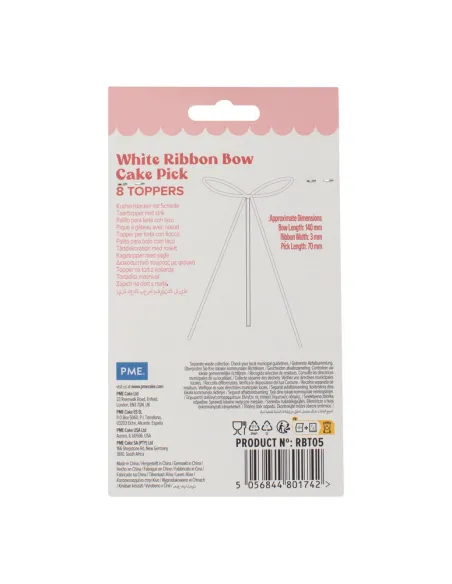 Set 8 lazos decorativos de cinta Blanco PME